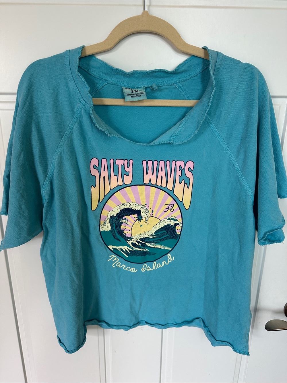 Salty Waves Teal Graphic Crop Top - Marco Island